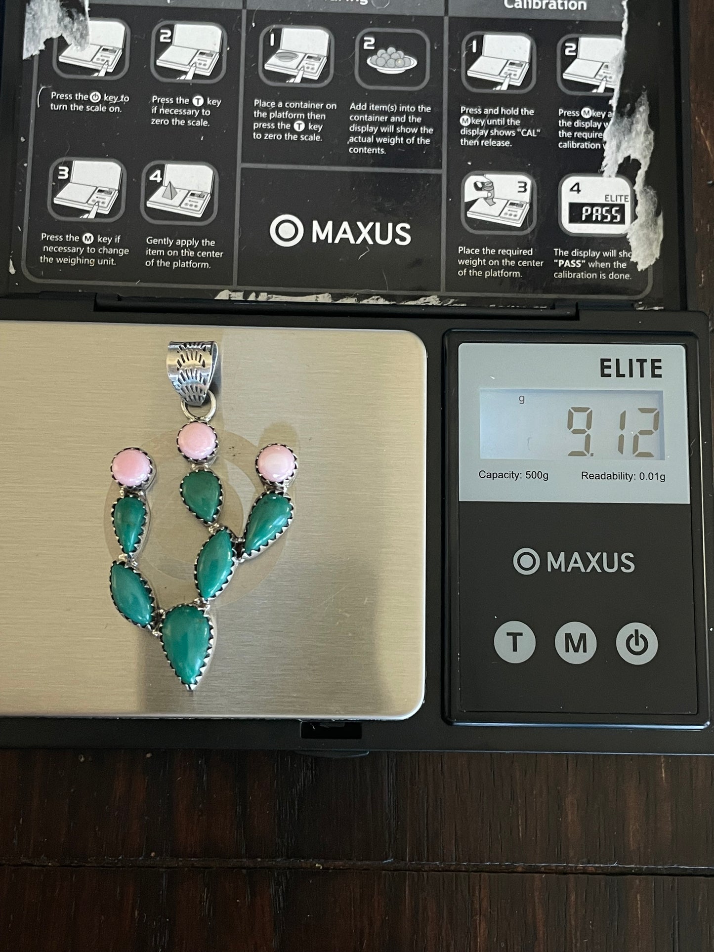 Turquoise Pink Conch Cactus Pendant | Sterling Silver E702