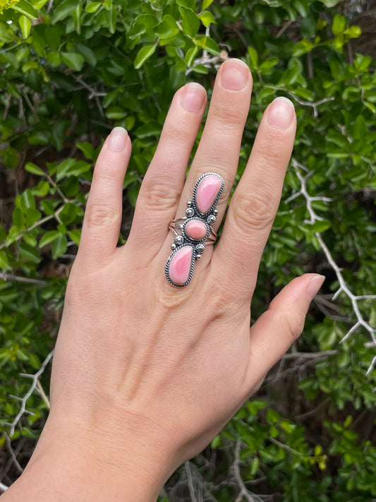 Pink Conch Row Ring Size 8 | 925 Sterling Silver B644