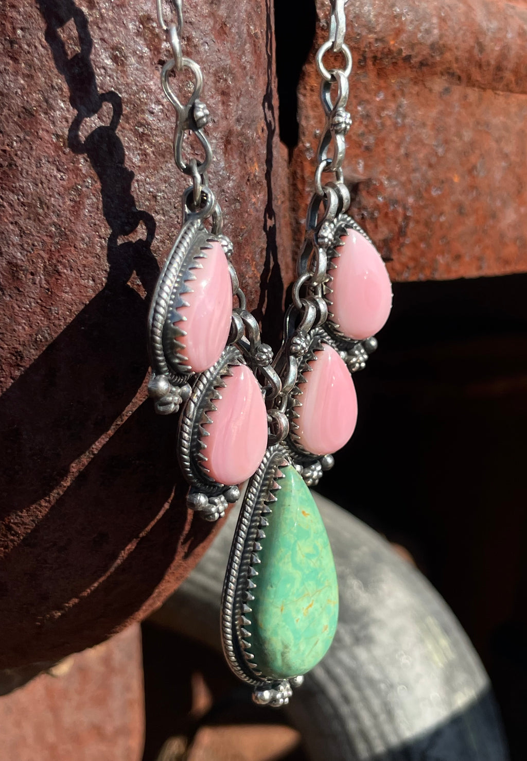 Pink Conch & Turquoise Necklace | 925 Sterling Silver E339