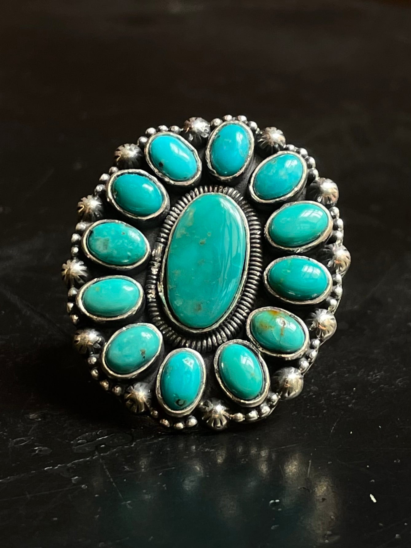 Kingman Turquoise Flower Cluster Ring Size 7.5 | 925 Sterling Silver G470
