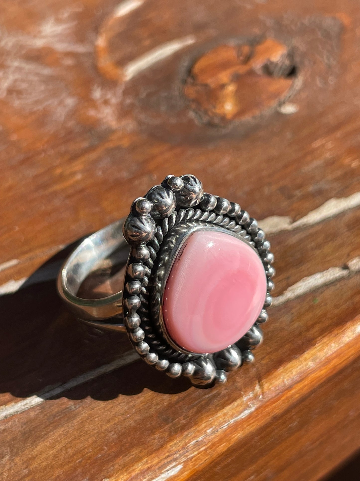 Pink Conch Teardrop Ring Size 9 | 925 Sterling Silver Southwest D108