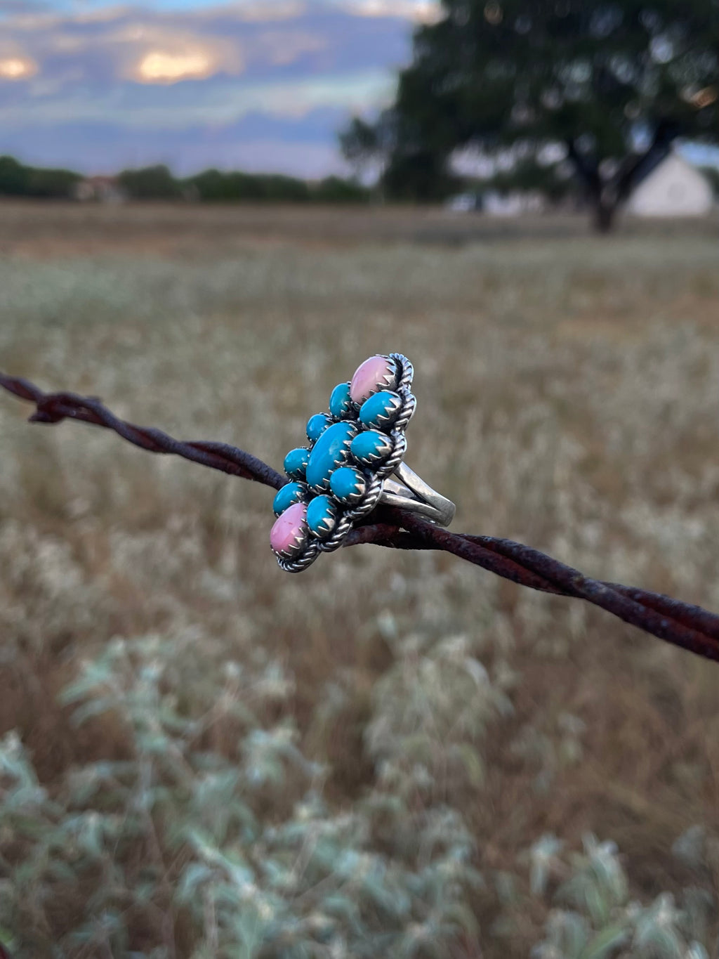 Turquoise & Pink Conch Cluster Ring | 925 Sterling Silver Size 6 G824