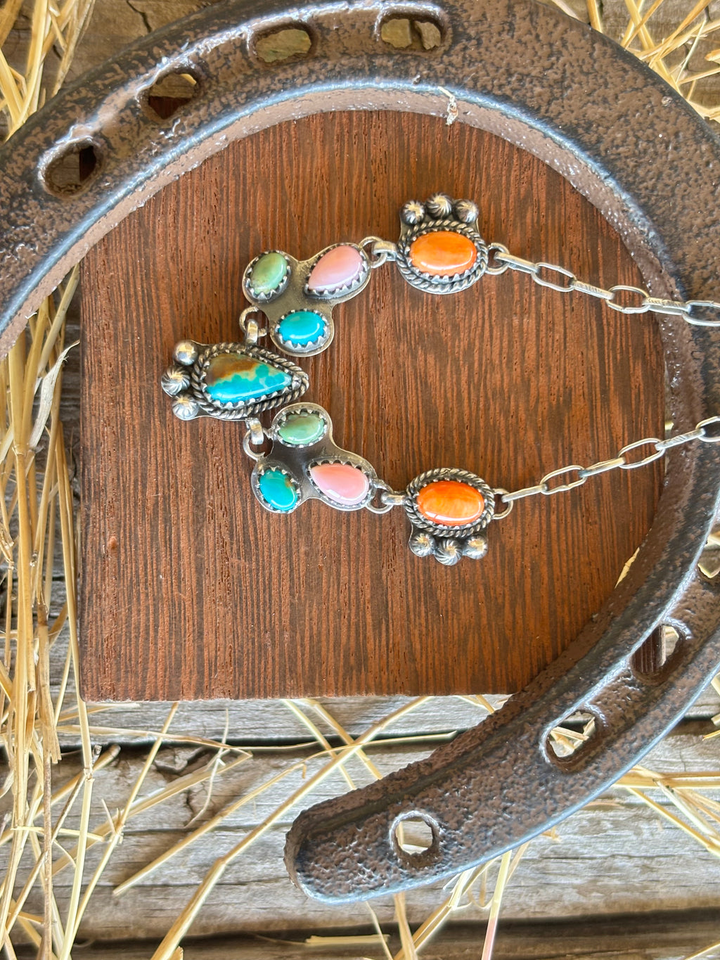 Turquoise & Spiny Oyster Multistone Necklace | 925 Sterling Silver Z34