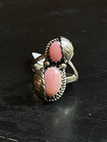 Dual Leaf Pink Conch Ring | Sterling Silver | Size 8 | A239