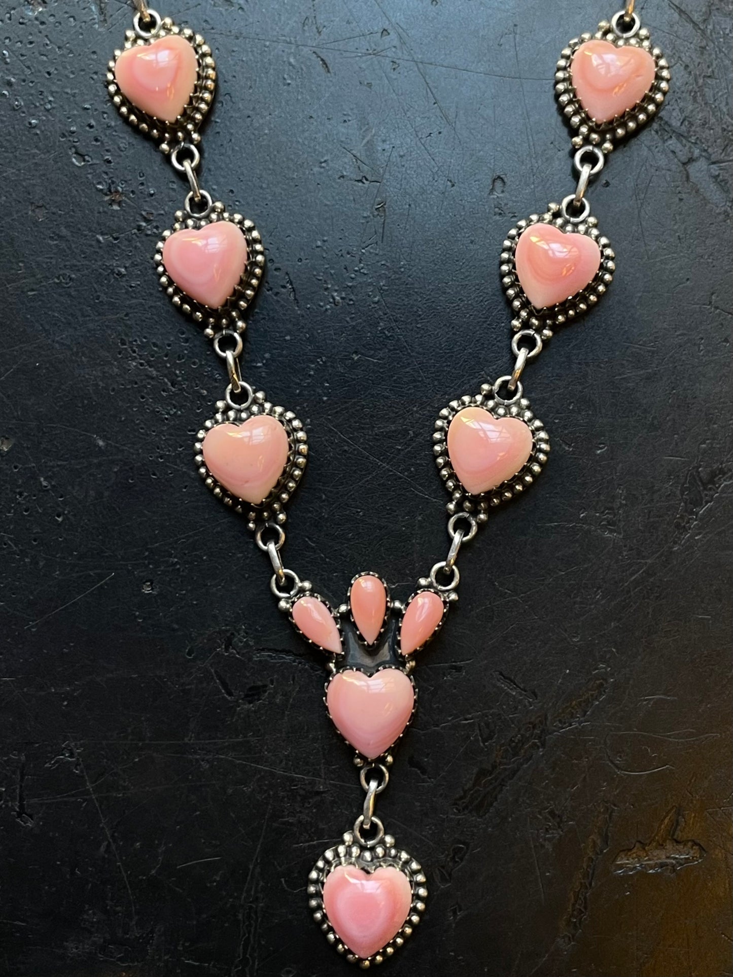 Pink Conch Heart Link Necklace | Sterling Silver E933