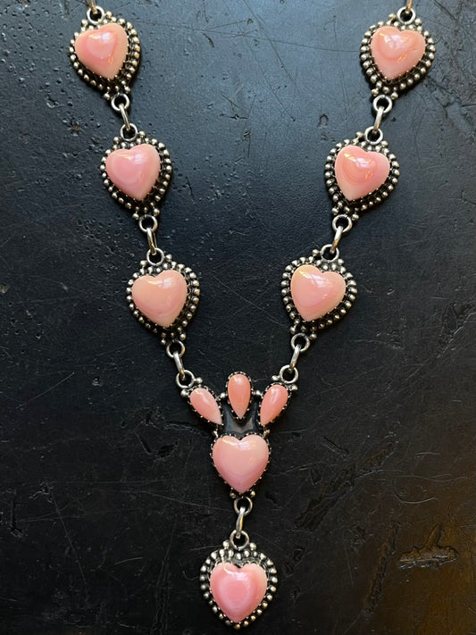 Pink Conch Heart Link Necklace | Sterling Silver E933