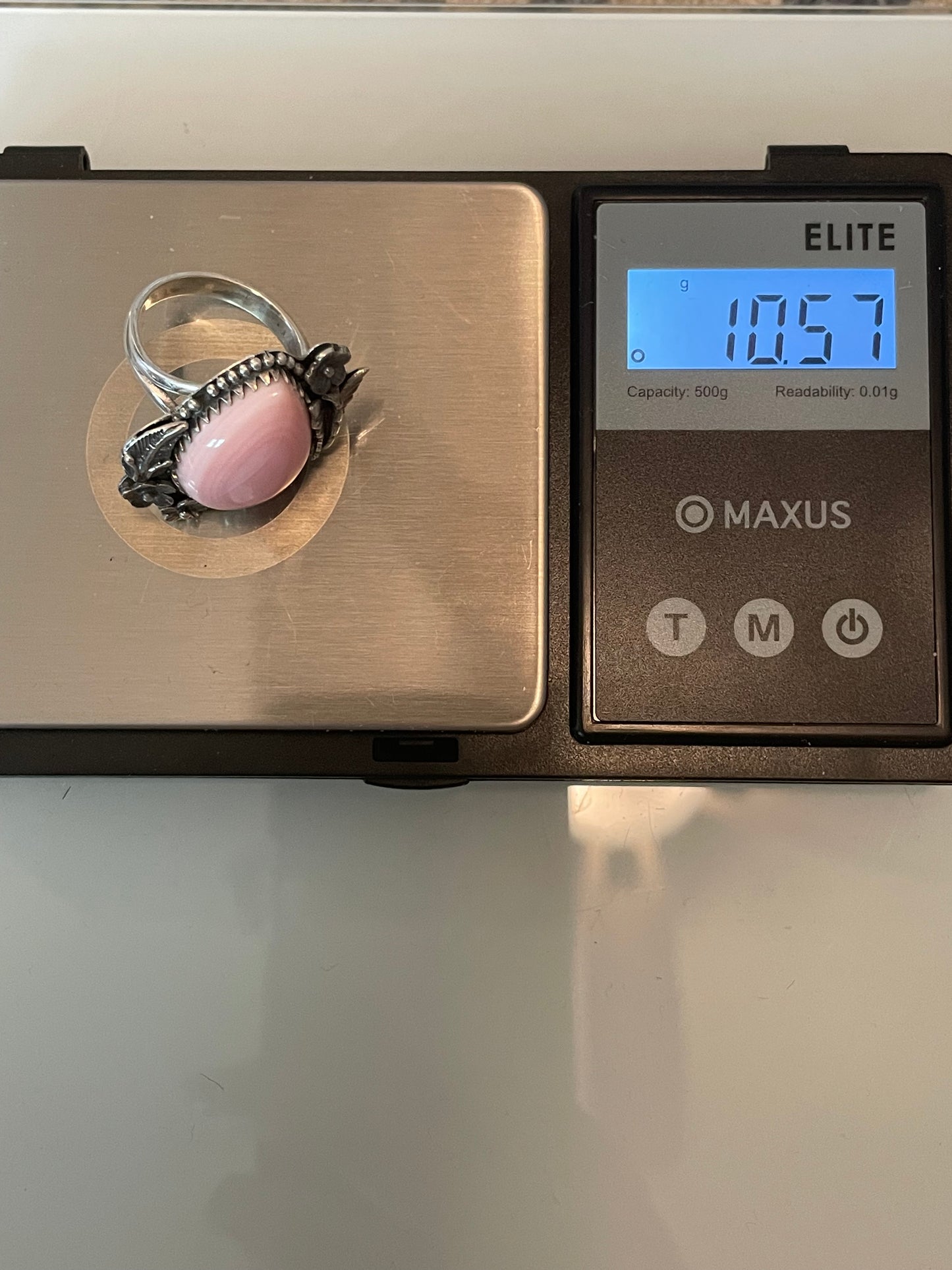 Pink Conch Floral Ring Size 8 | Sterling Silver E951