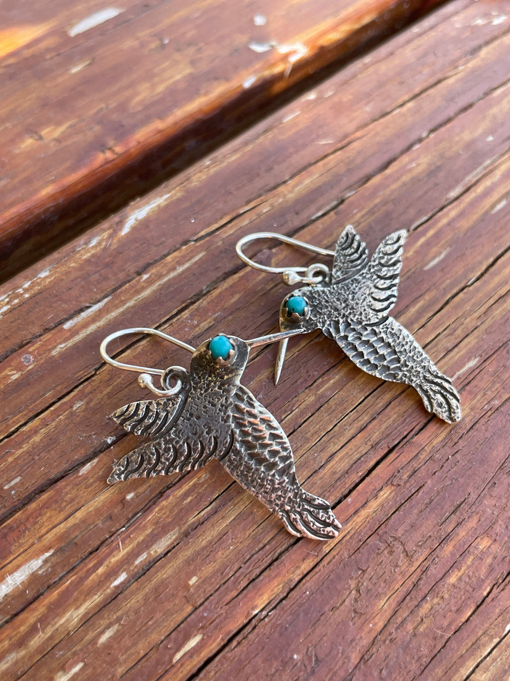 Kingman Turquoise Hummingbird Dangle Earrings | 925 Sterling Silver B920