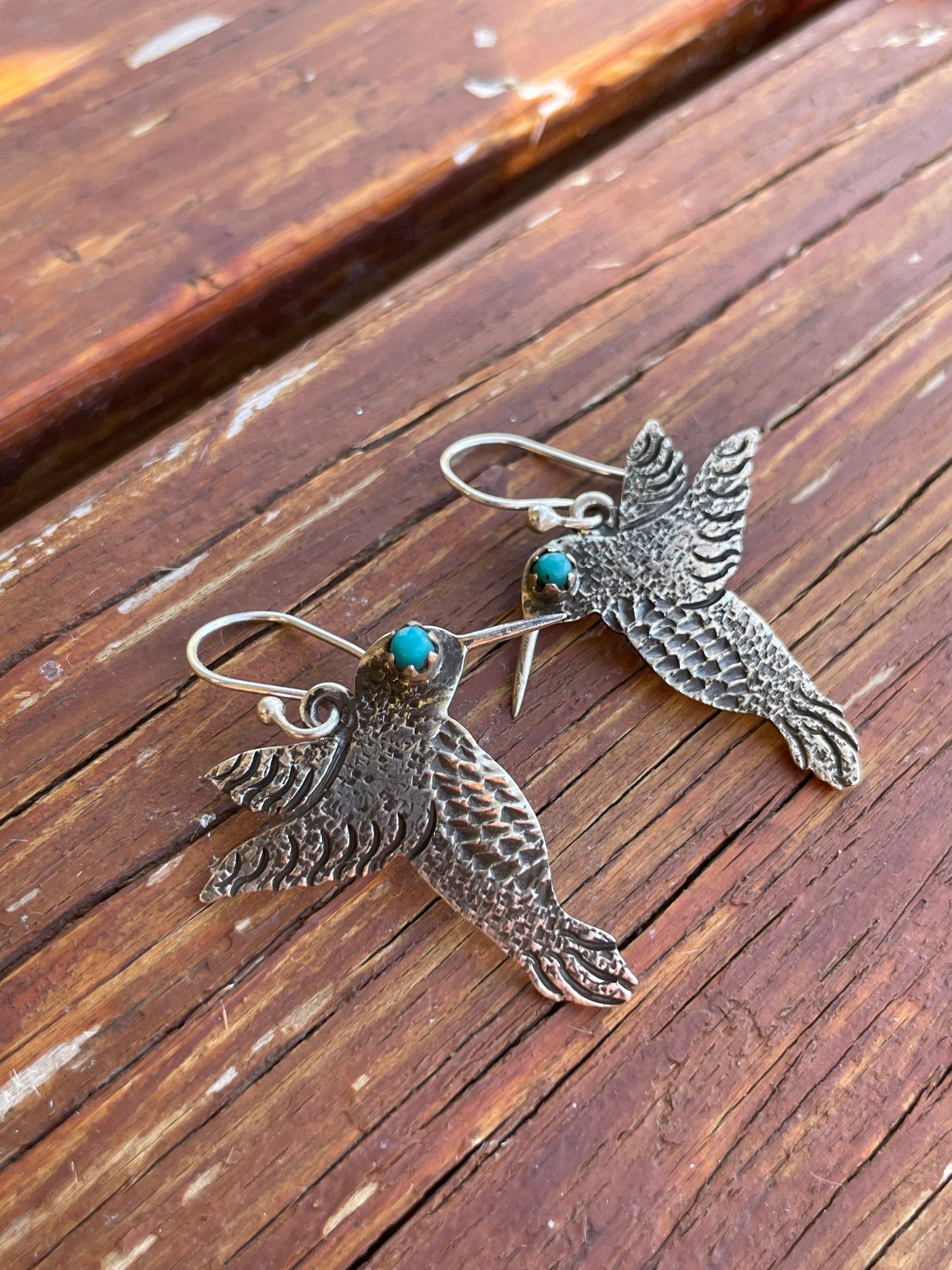 Kingman Turquoise Hummingbird Dangle Earrings | 925 Sterling Silver B920
