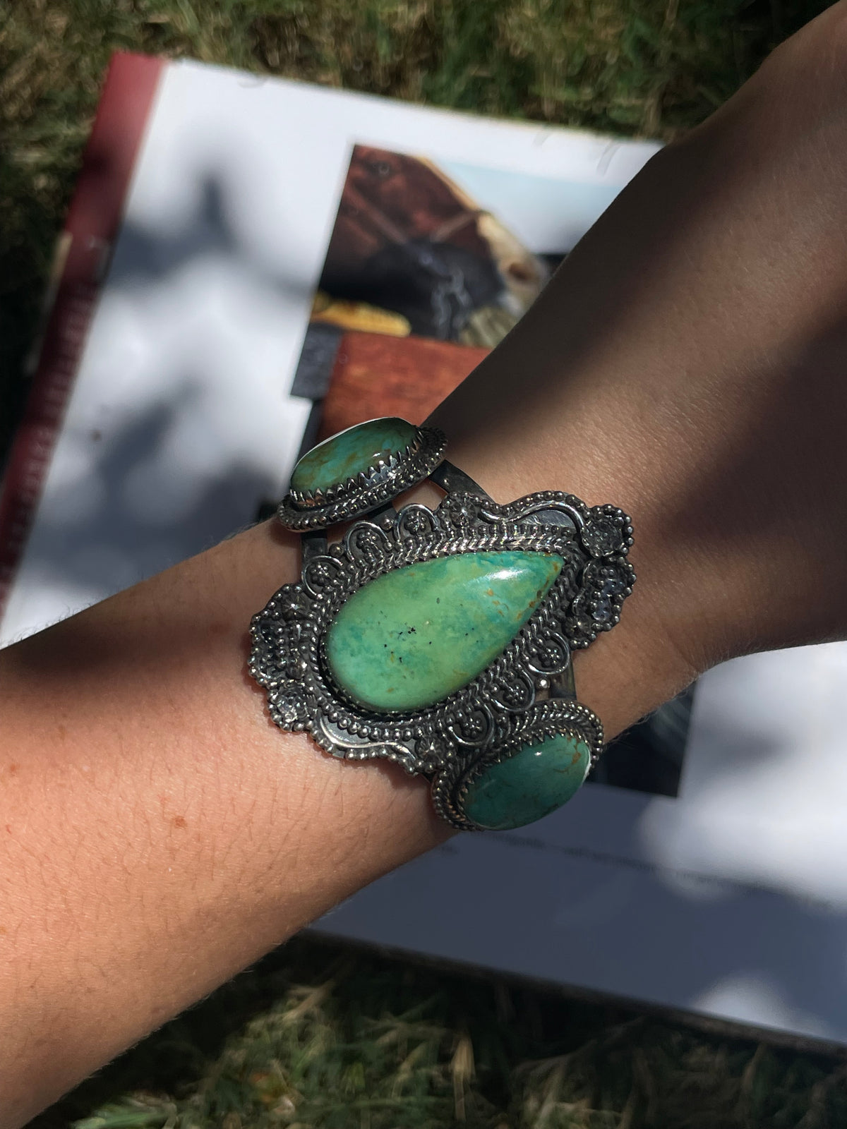 Turquoise Three Stone Cuff Bracelet | 925 Sterling Silver D255