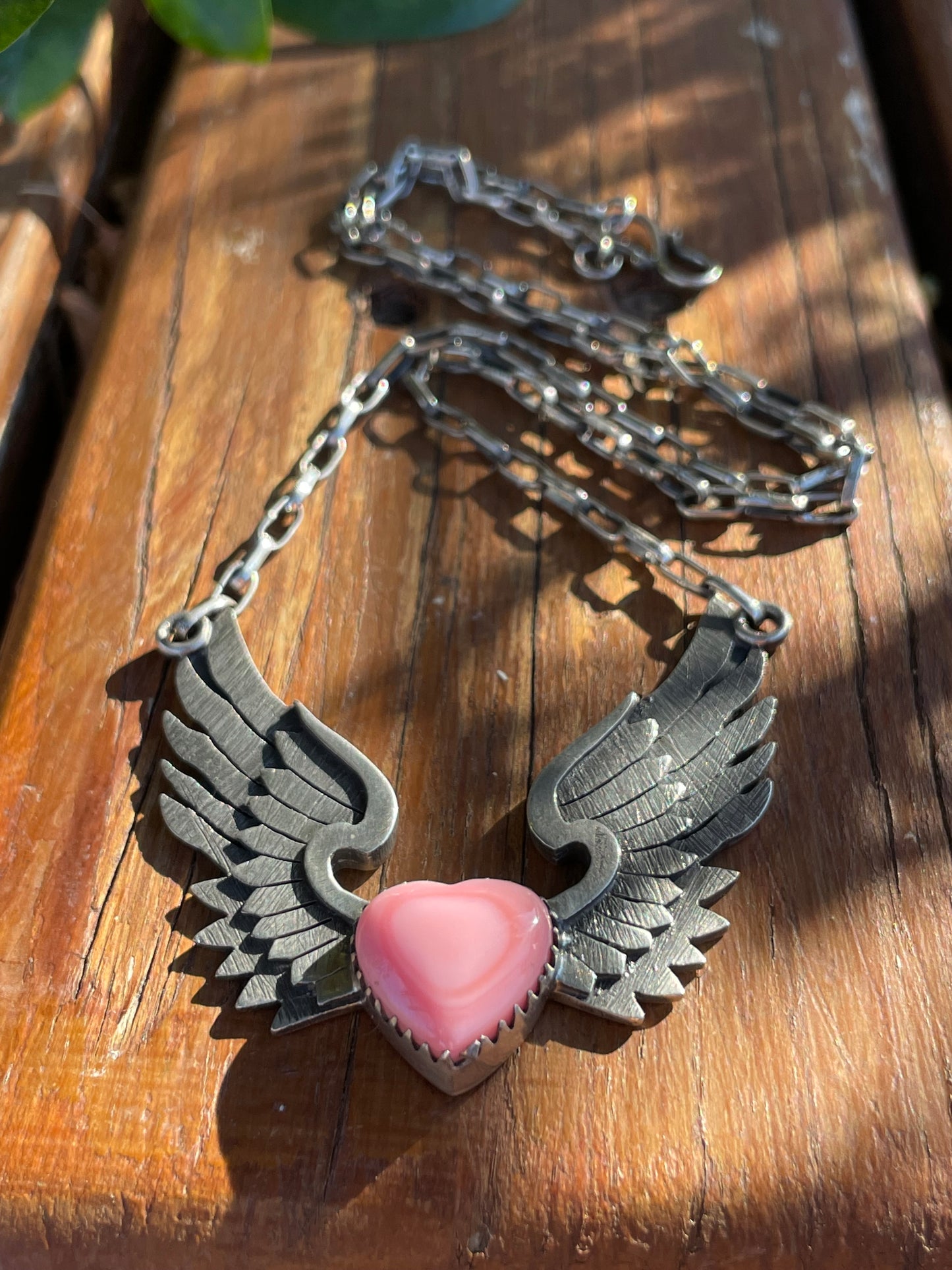 Pink Conch Heart with Wings Necklace | Sterling Silver 925 | B900