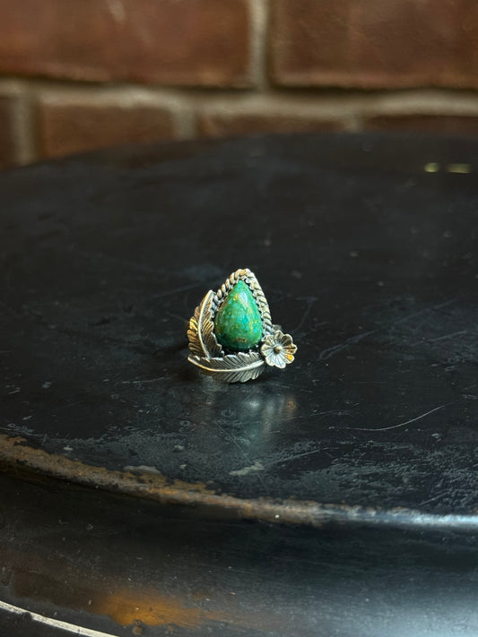 Turquoise Floral Ring Size 8.5 | 925 Sterling Silver C435