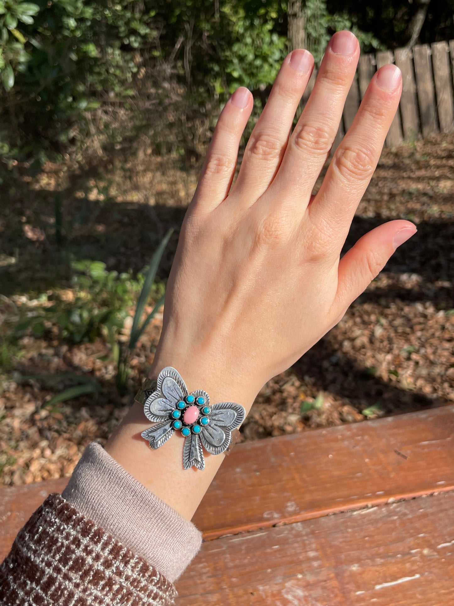 Pink Conch Turquoise Bow Cuff Bracelet | 925 Sterling Silver D115