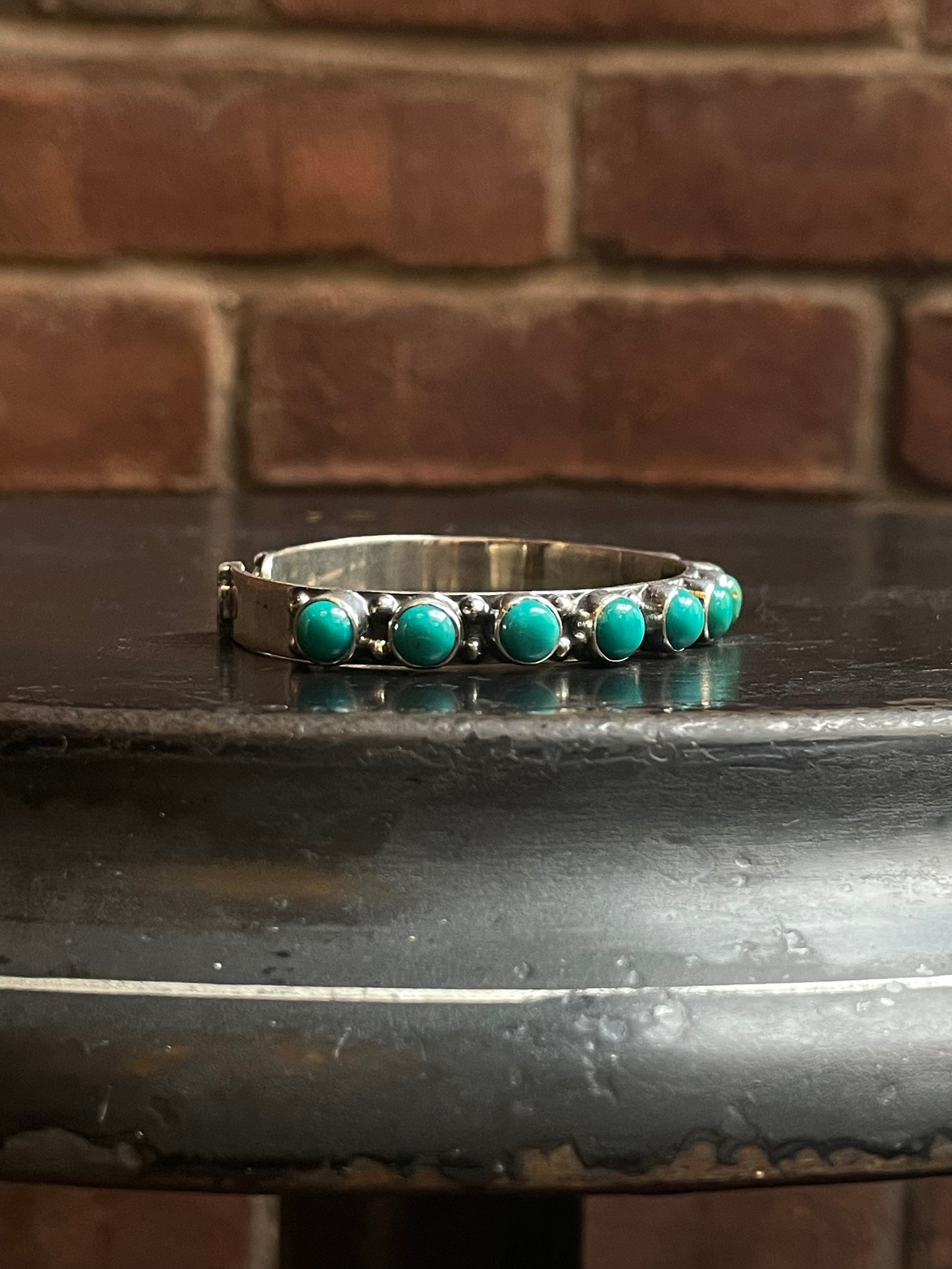 Kingman Turquoise Cuff | Multi Stone Dot Row | 925 Silver E687