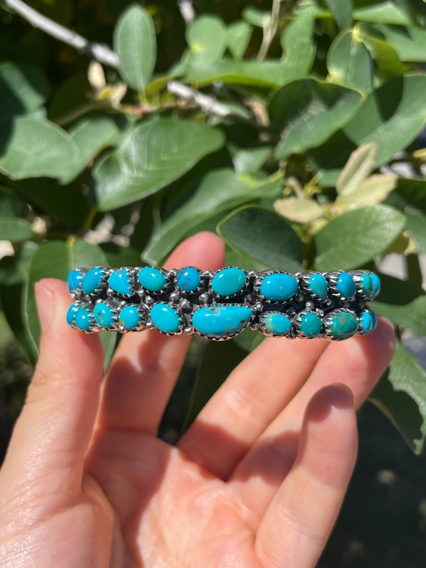 Kingman Turquoise Cluster Cuff Bracelet | Sterling Silver D143