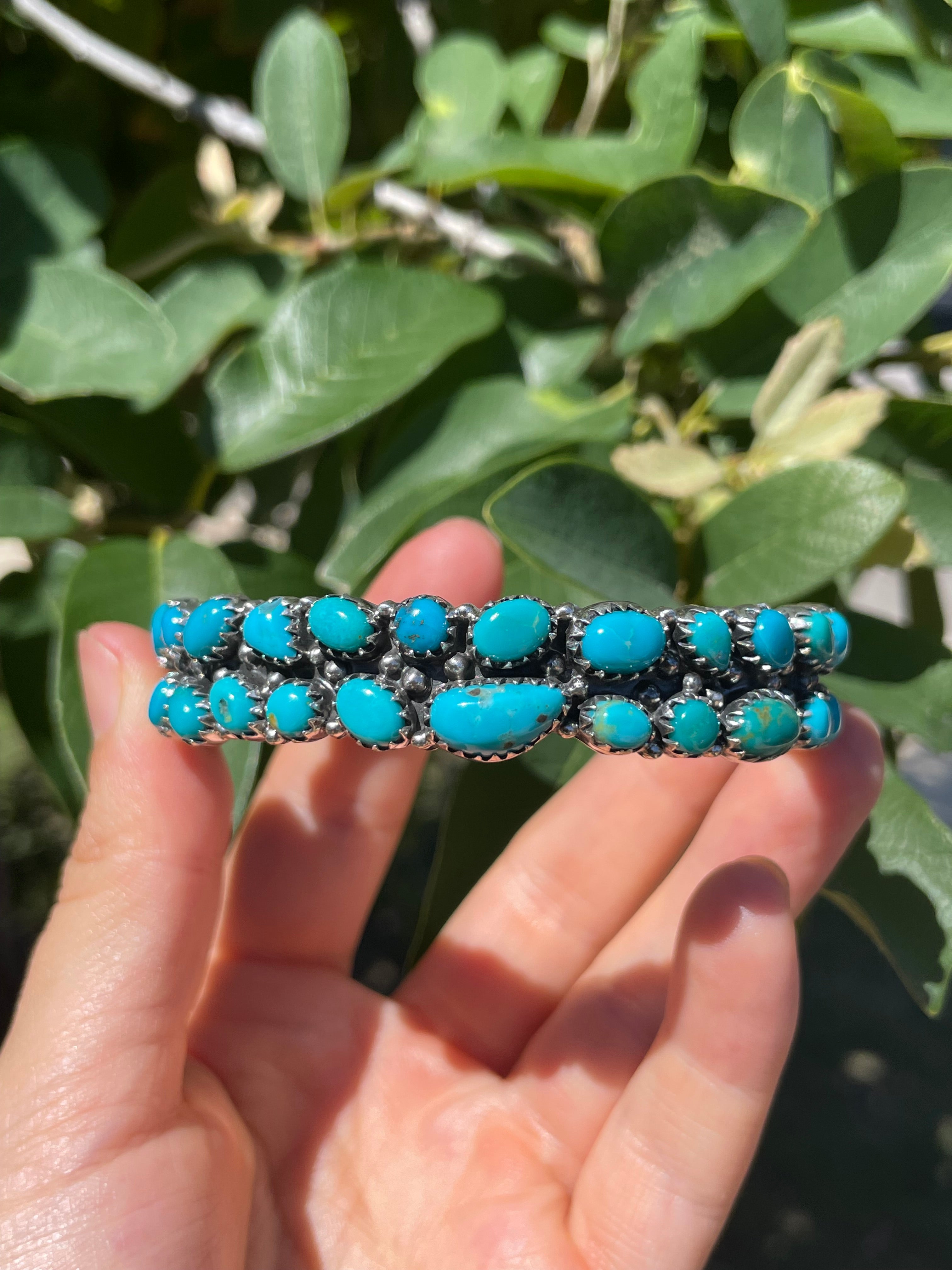 Kingman Turquoise Cluster Cuff Bracelet | Sterling Silver D143