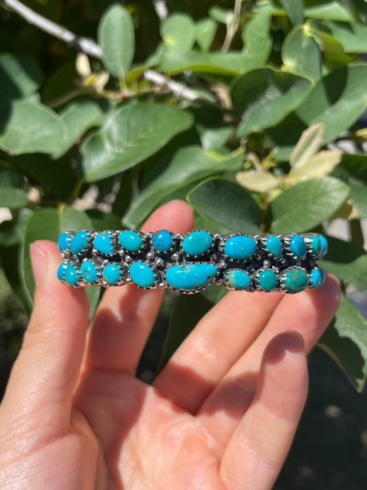 Kingman Turquoise Cluster Cuff Bracelet | Sterling Silver D143