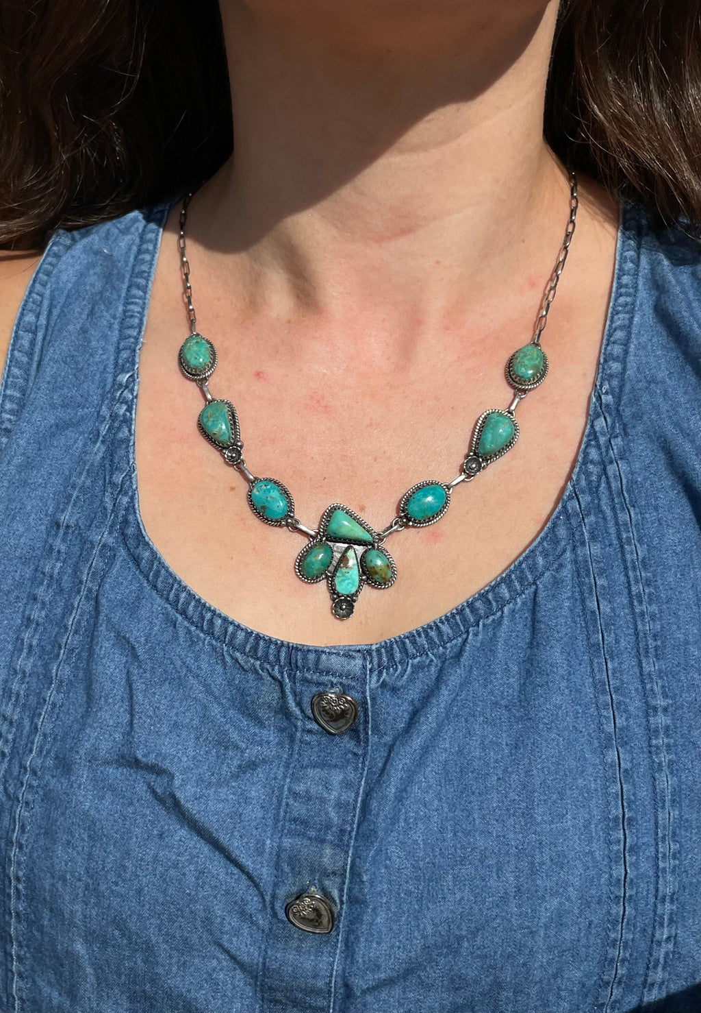 Kingman Turquoise Floral Drop Necklace | 925 Sterling Silver D322