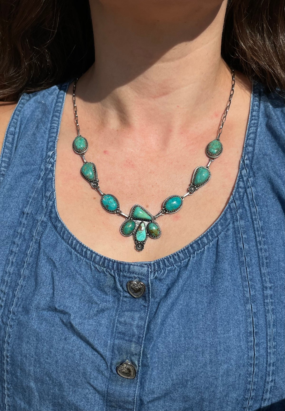 Kingman Turquoise Floral Drop Necklace | 925 Sterling Silver D322