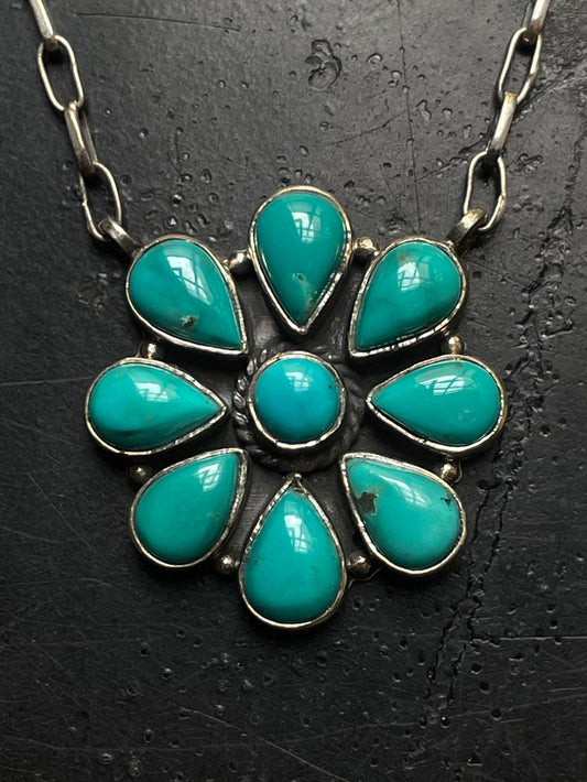 Kingman Turquoise Flower Necklace | 925 Sterling Silver G407
