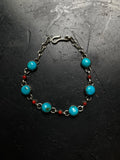 Kingman Turquoise Coral Link Bracelet | 925 Sterling Silver E105