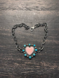 Pink Conch Heart Link Bracelet | 925 Sterling Silver Southwestern Style A002