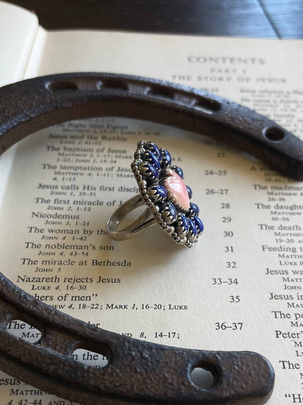 Pink Conch & Lapis Heart Ring Size 6 | 925 Sterling Silver G731