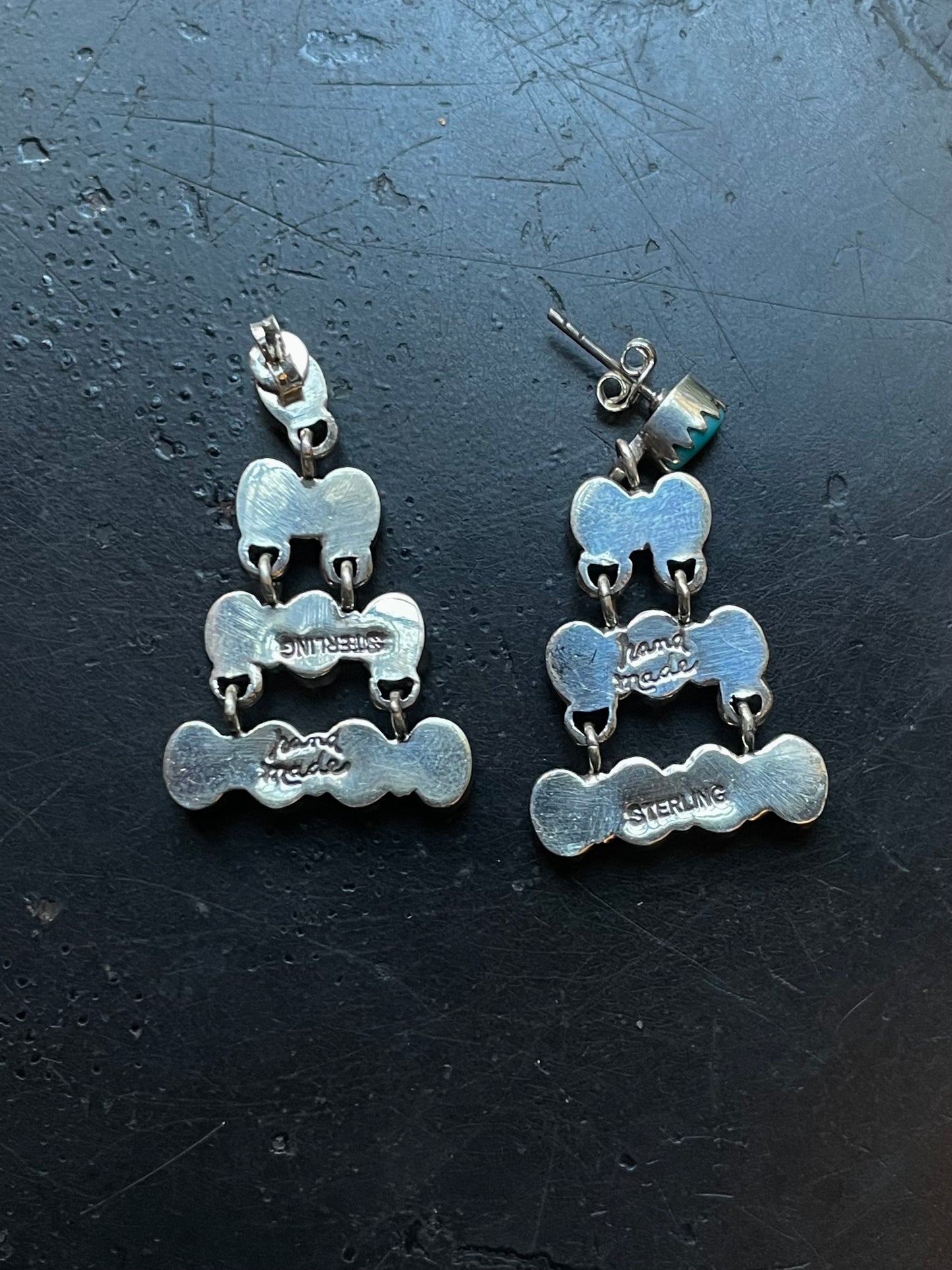 Kingman Turquoise Cluster Dangle Earrings | Sterling Silver E949
