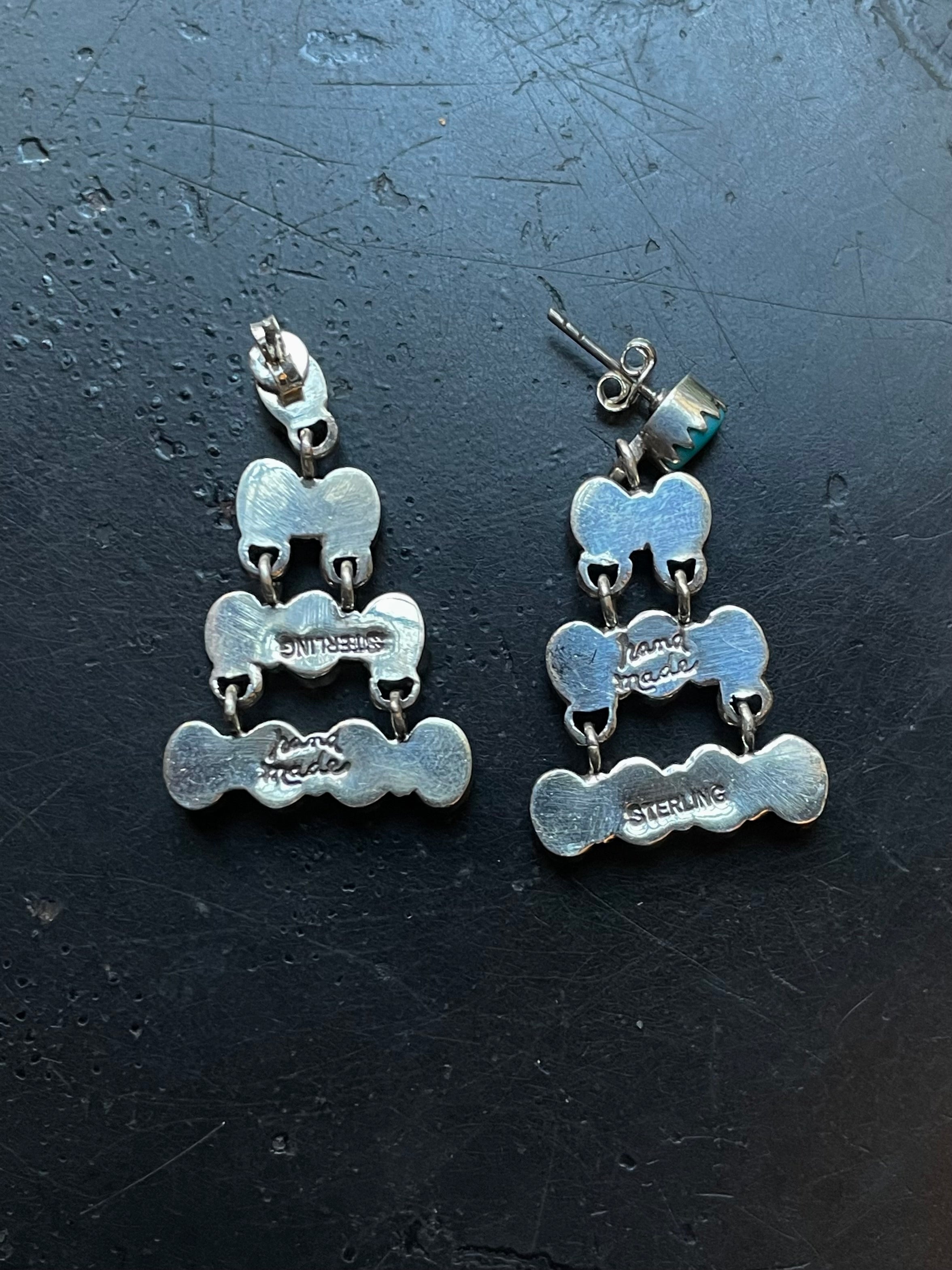 Kingman Turquoise Cluster Dangle Earrings | Sterling Silver E949