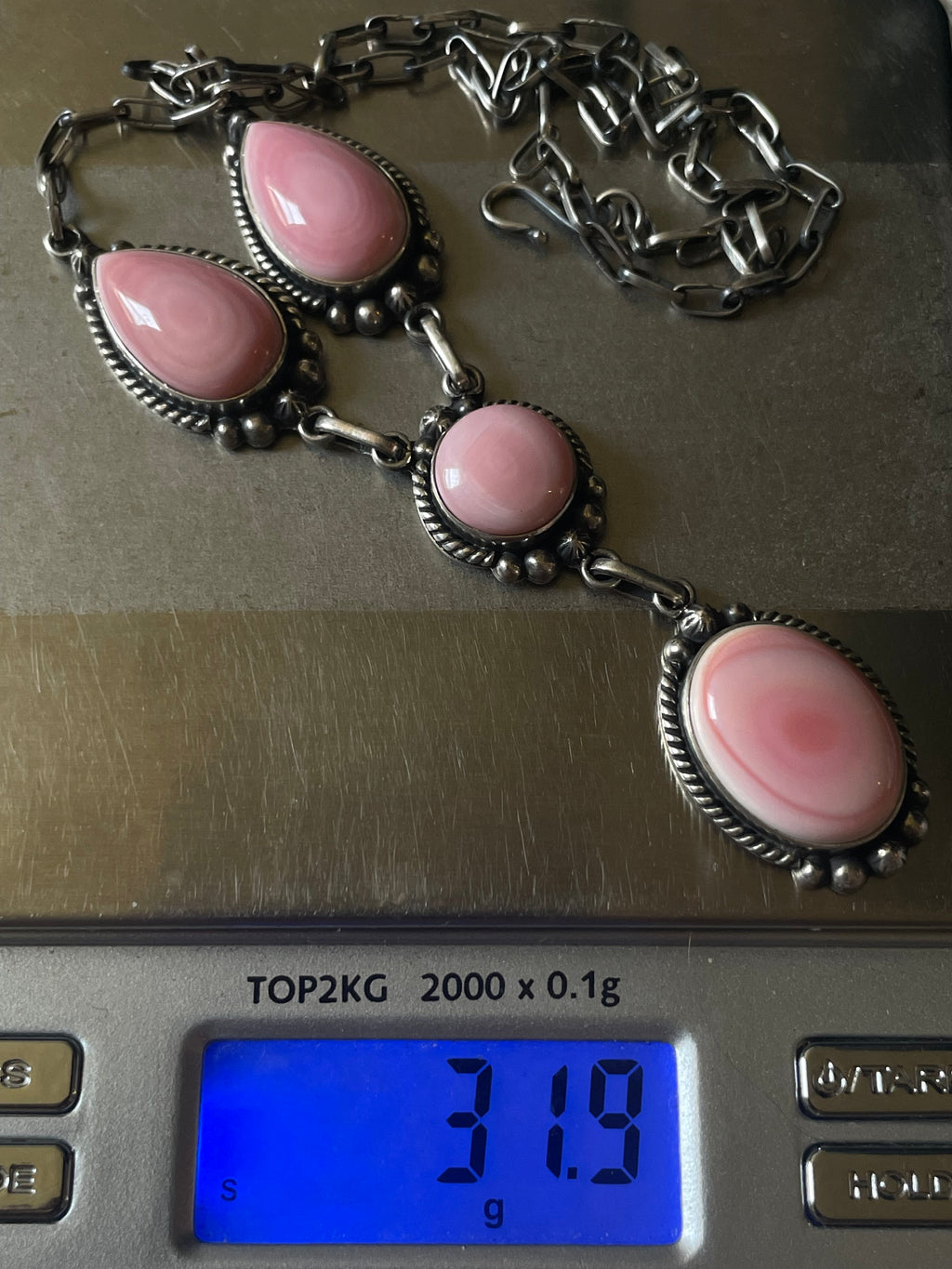 Pink Conch Lariat Necklace | 925 Sterling Silver D238