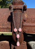 Pink Conch Lariat Necklace | Teardrop Station Drop | 925 Silver E584
