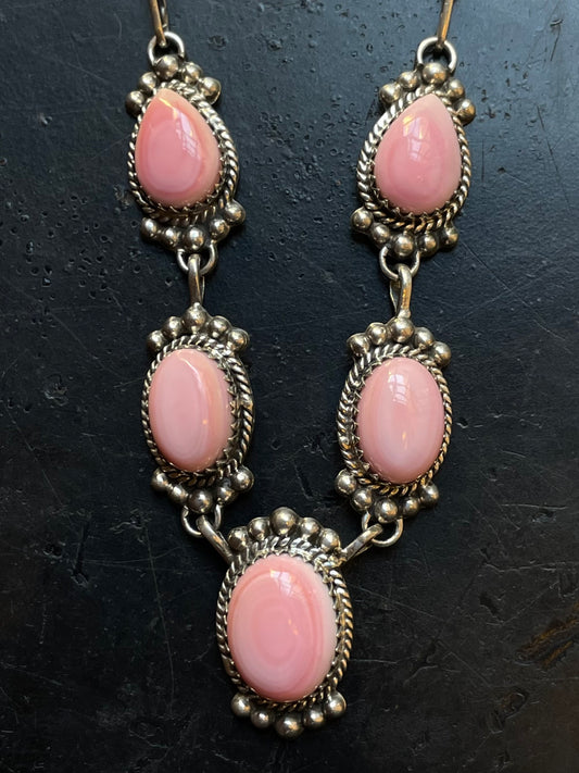 Pink Conch Link Necklace | Sterling Silver E934