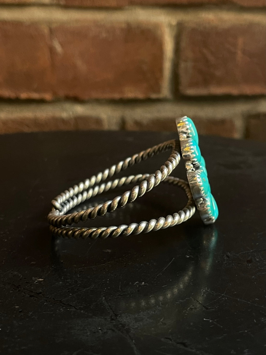Kingman Turquoise Flower Cuff Bracelet | 925 Sterling Silver G677