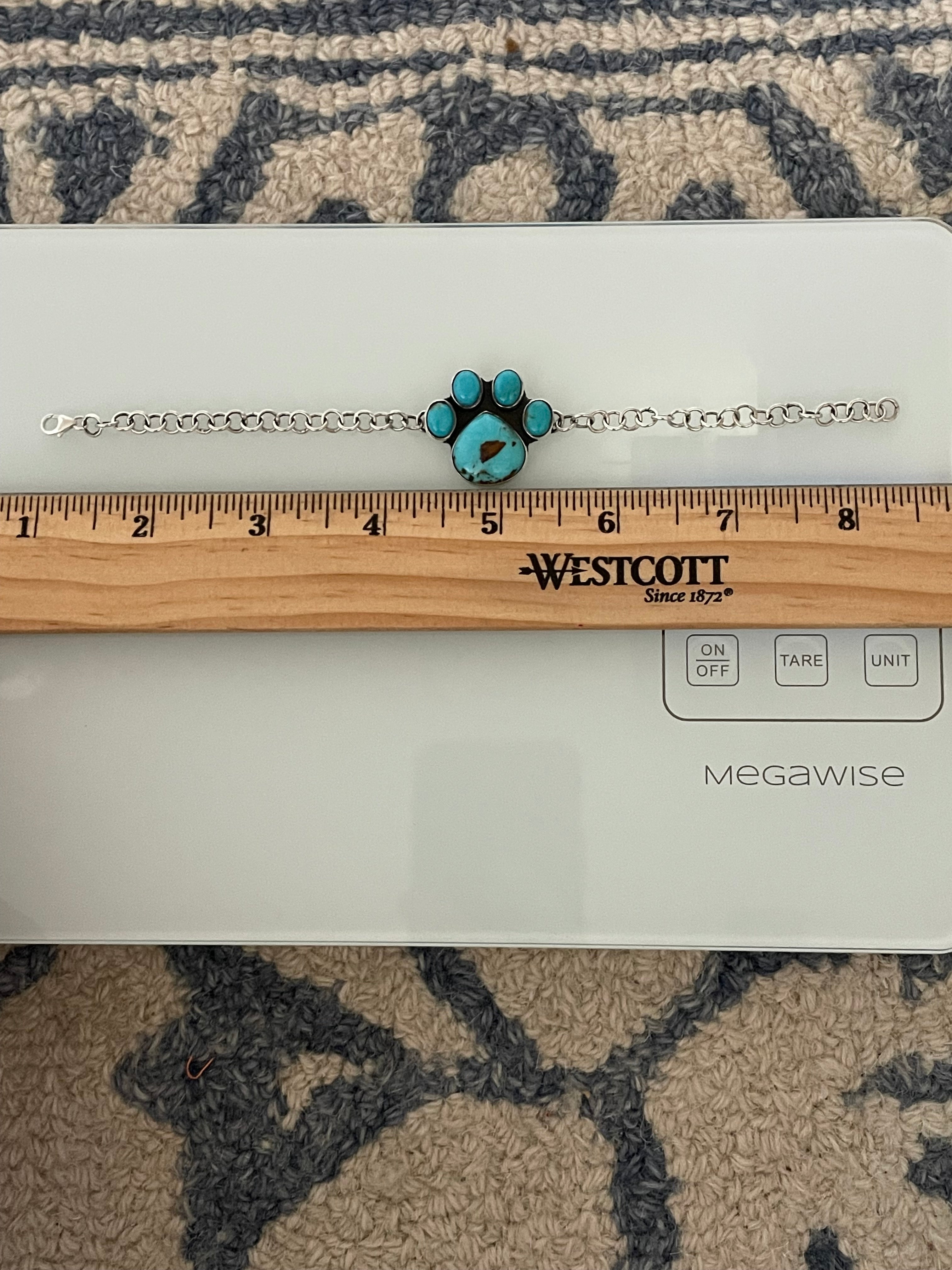Kingman Turquoise Paw Bracelet | 925 Sterling Silver E103