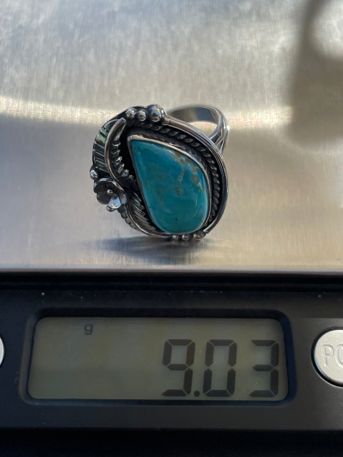 Turquoise Leaf Ring | 925 Sterling Silver Size 8.75 B350