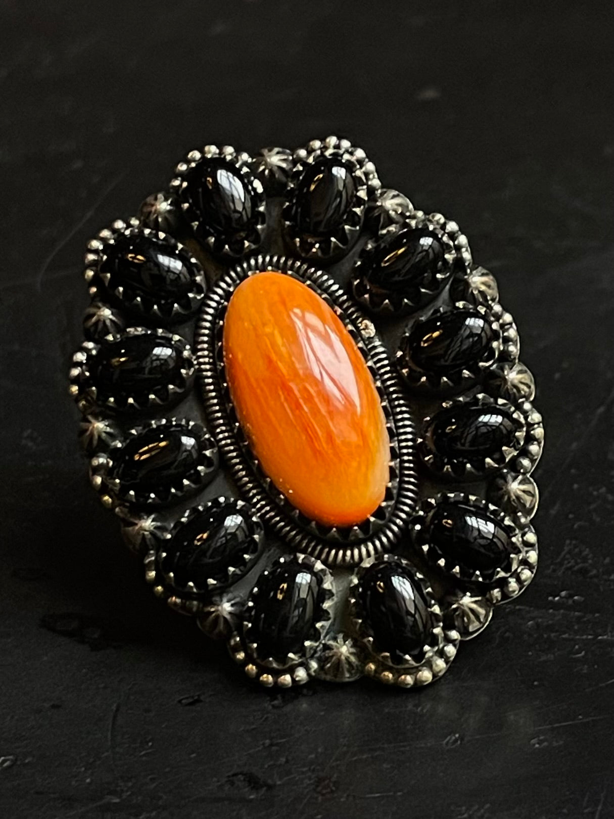 Spiny Oyster & Black Onyx Ring Size 7 | 925 Sterling Silver G237