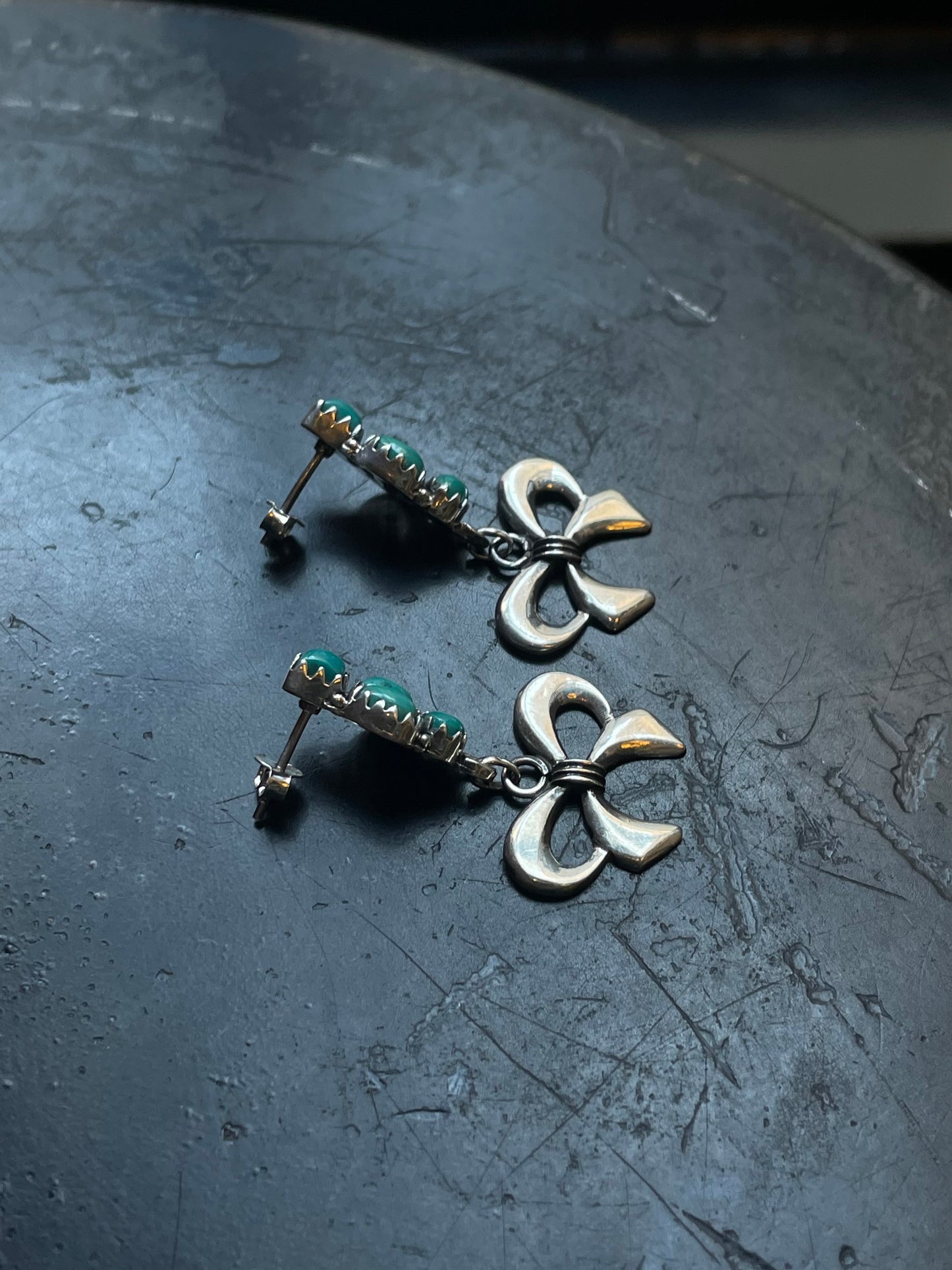 Kingman Turquoise Bow Earrings | Cluster Stud Drop E655