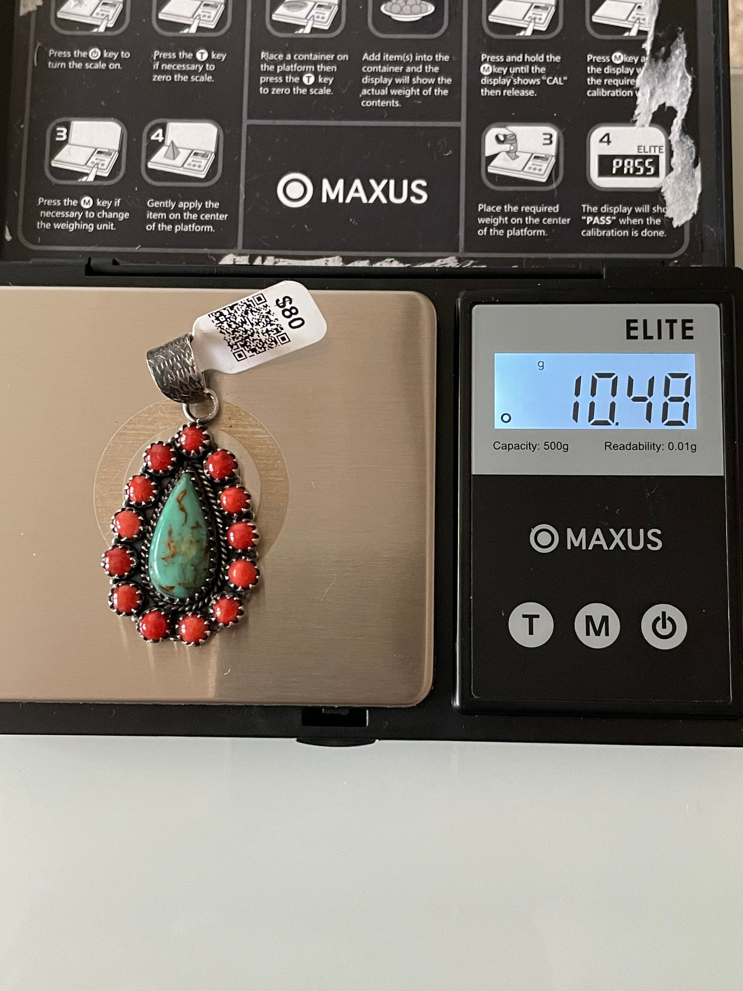 Kingman Turquoise Coral Cluster Pendant | Sterling Silver | A522
