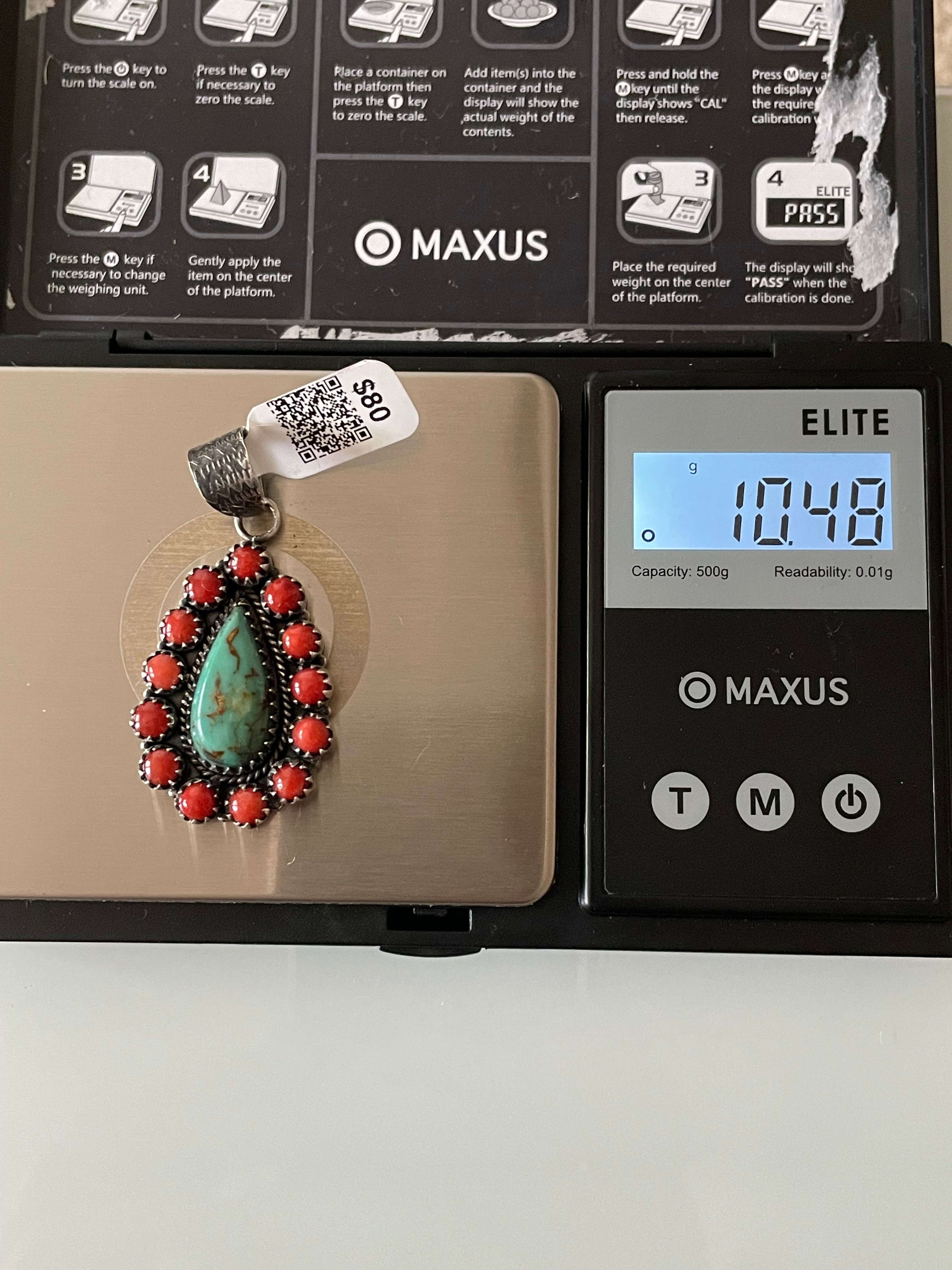 Kingman Turquoise Coral Cluster Pendant | Sterling Silver | A522