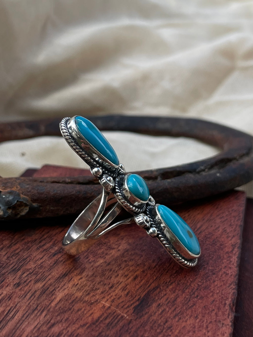 Turquoise Heart Triple Ring | Sterling Silver | Size 9 C605