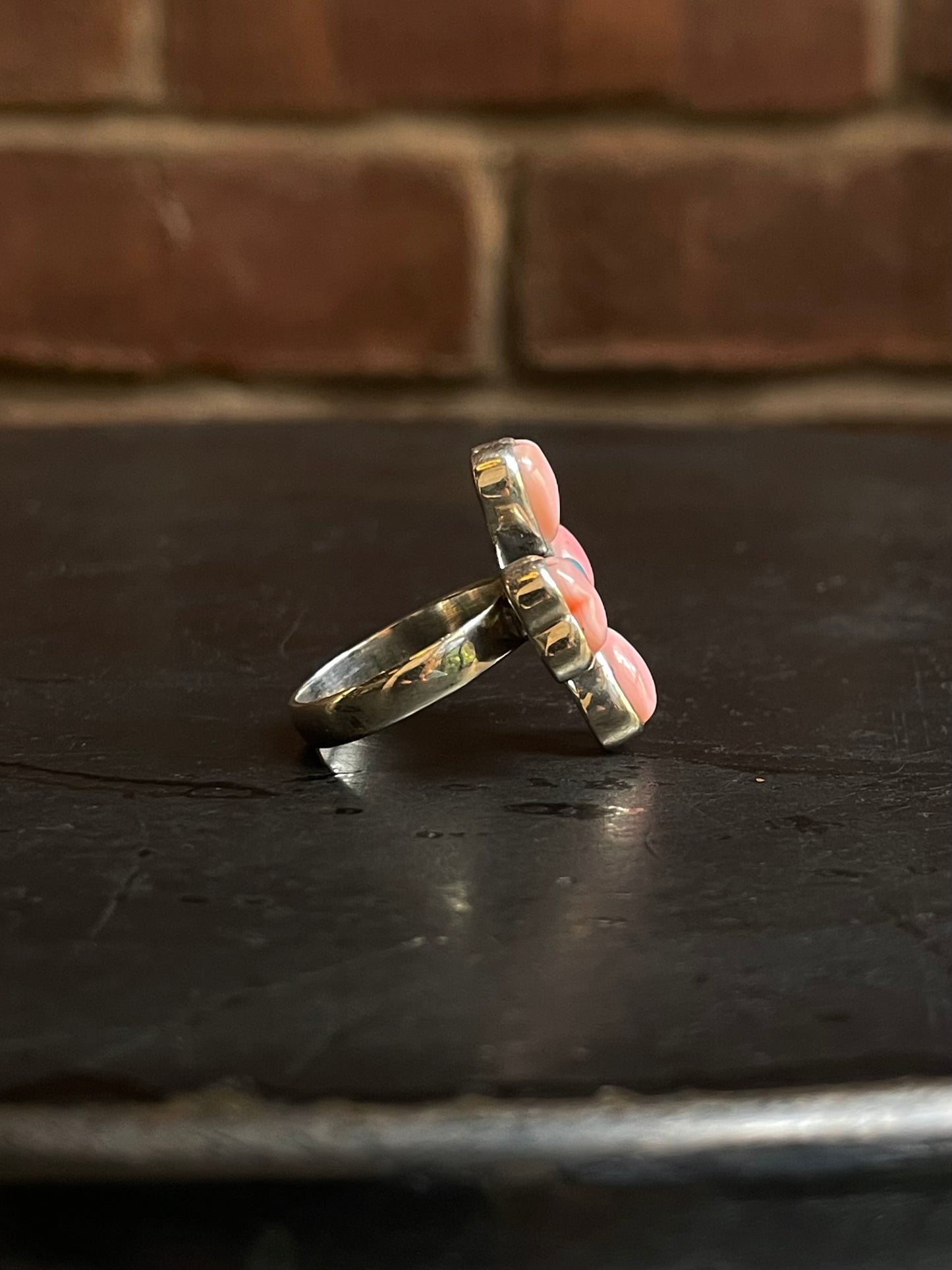 Pink Conch & Turquoise Heart Ring Size 7 | 925 Sterling Silver E996