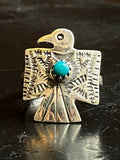 Kingman Turquoise Thunderbird Ring Size 9 | 925 Sterling Silver G502
