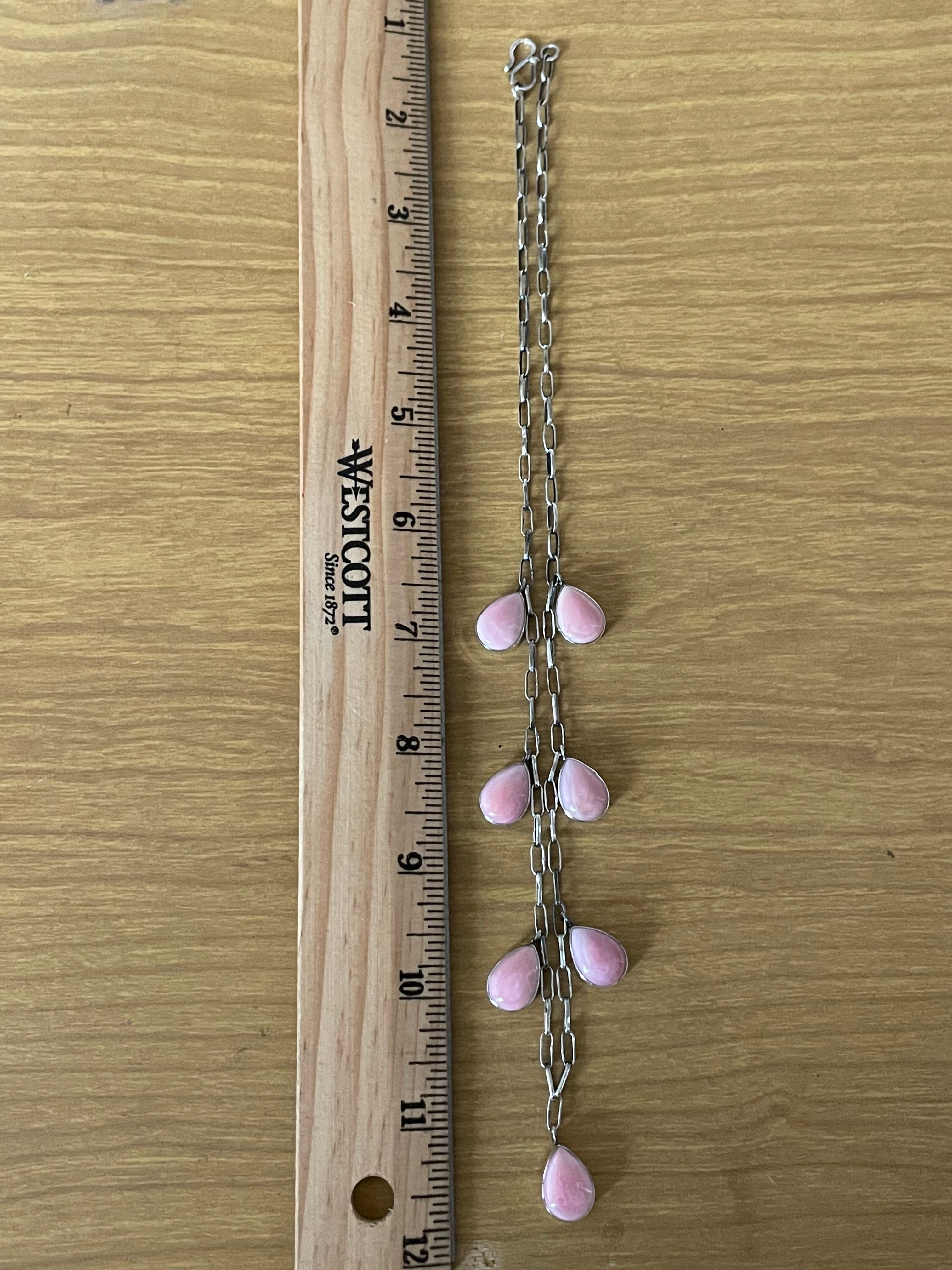 Pink Conch Necklace | Teardrop Dangle | 925 Silver E573