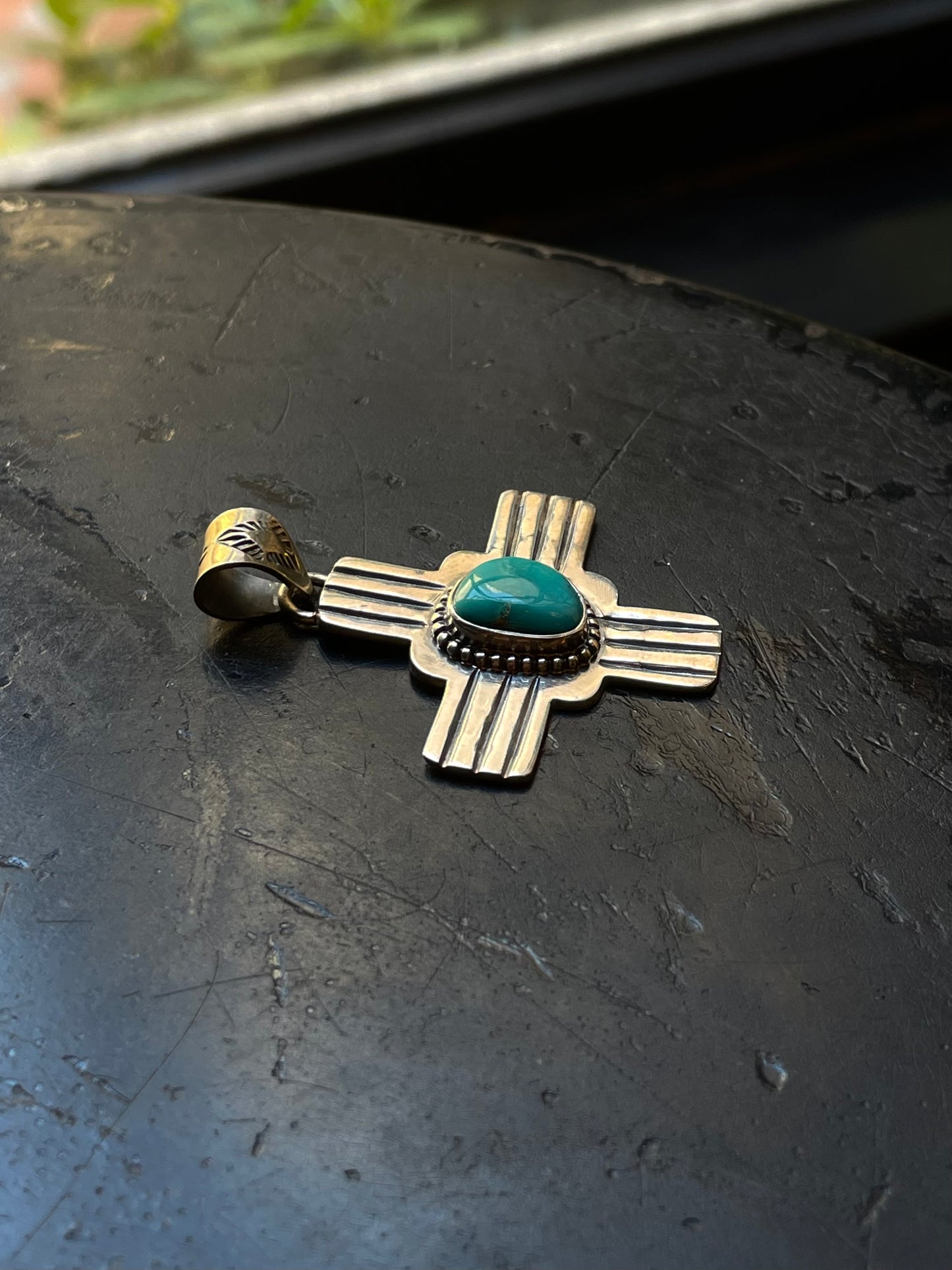 Kingman Turquoise Zia Cross Pendant | Sterling Silver G462