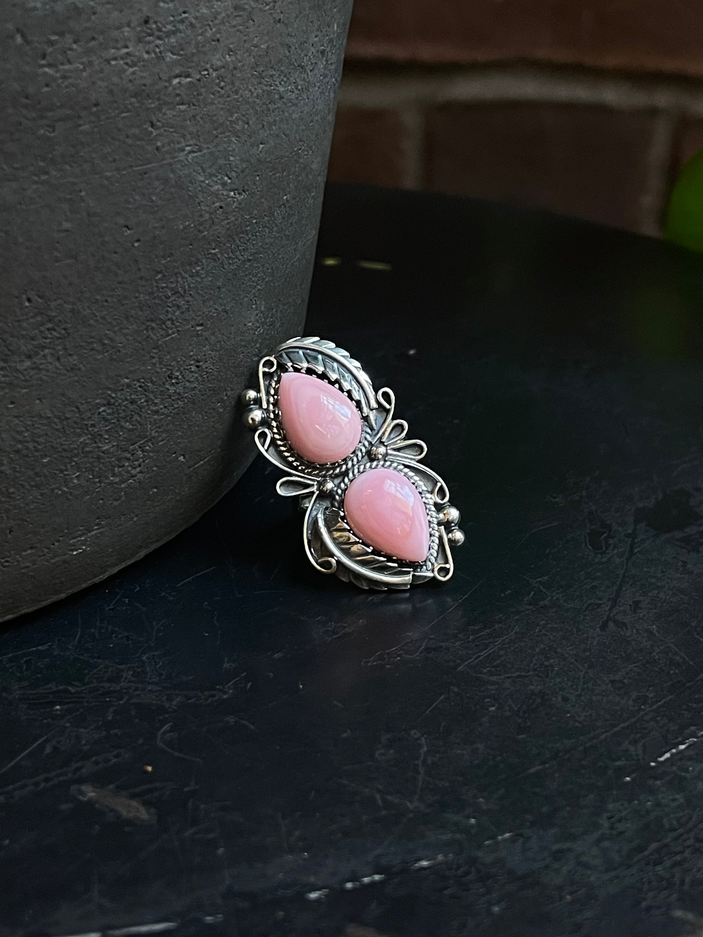 Pink Conch Feather Ring Size 6 | 925 Sterling Silver C580