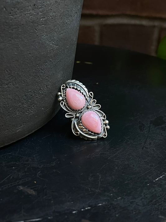Pink Conch Feather Ring Size 6 | 925 Sterling Silver C580