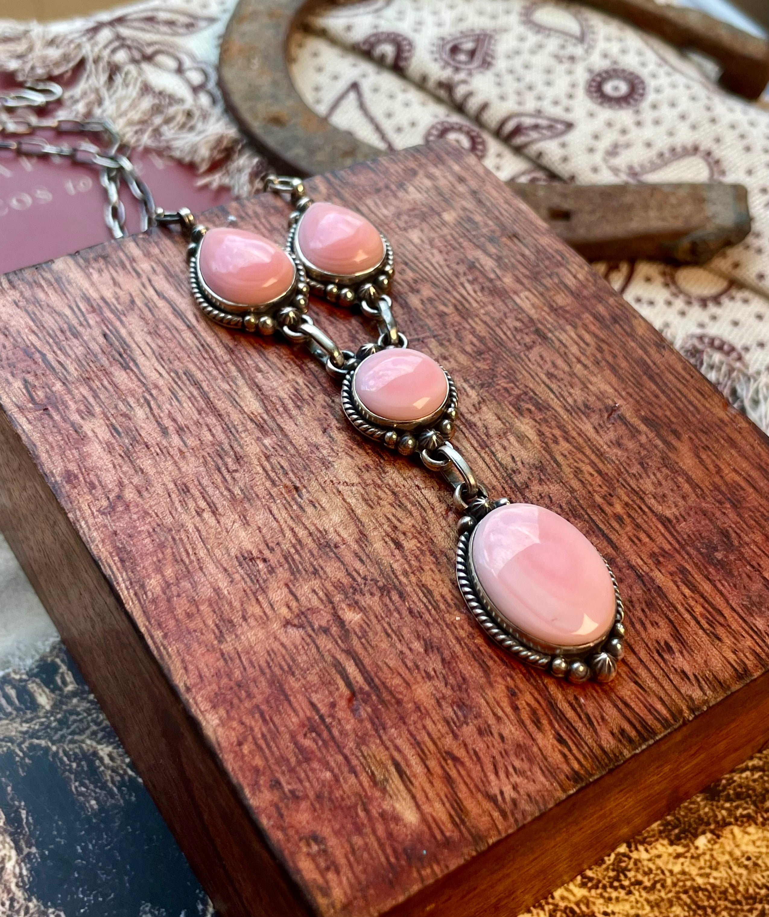 Pink Conch Lariat Necklace | 925 Sterling Silver D211