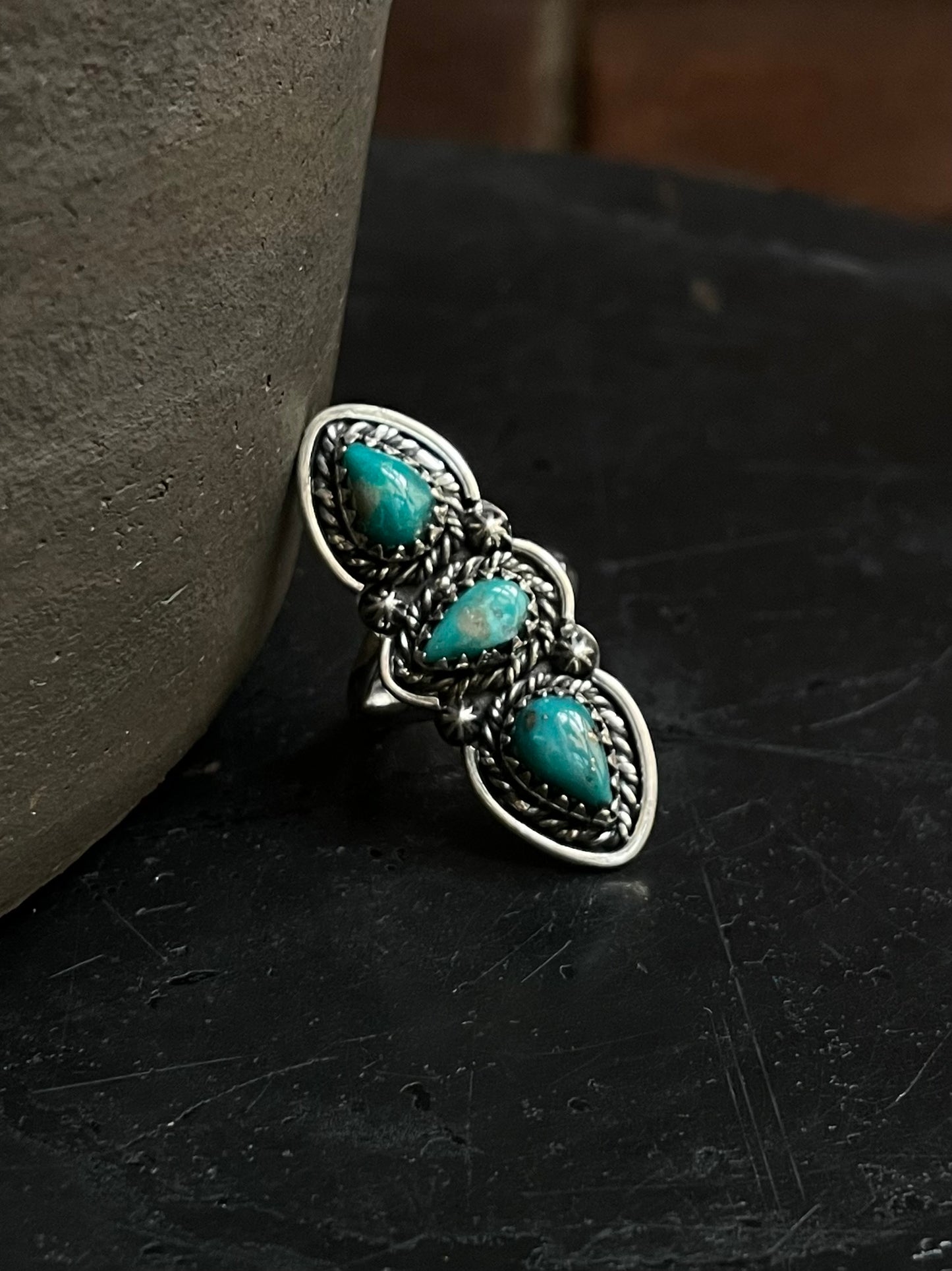 Kingman Turquoise Triple Stone Ring Size 7 | 925 Sterling Silver Southwest E146