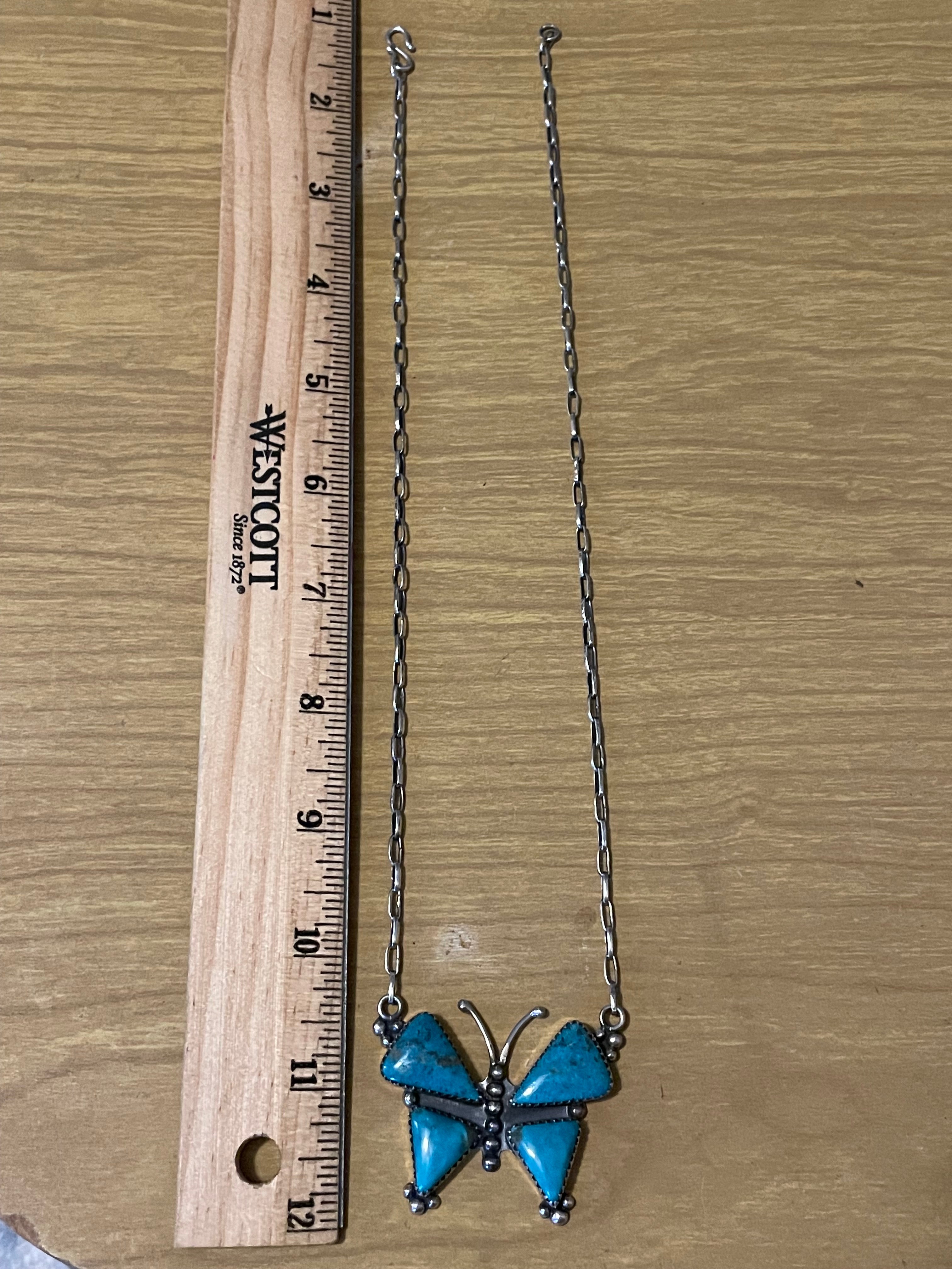 Kingman Turquoise Butterfly Necklace | Sterling Silver G393