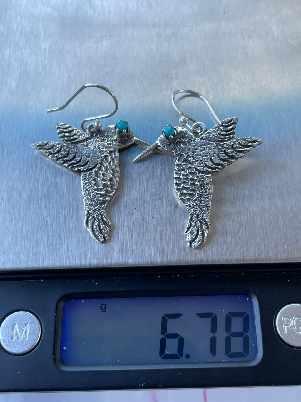 Kingman Turquoise Hummingbird Dangle Earrings | 925 Sterling Silver B910